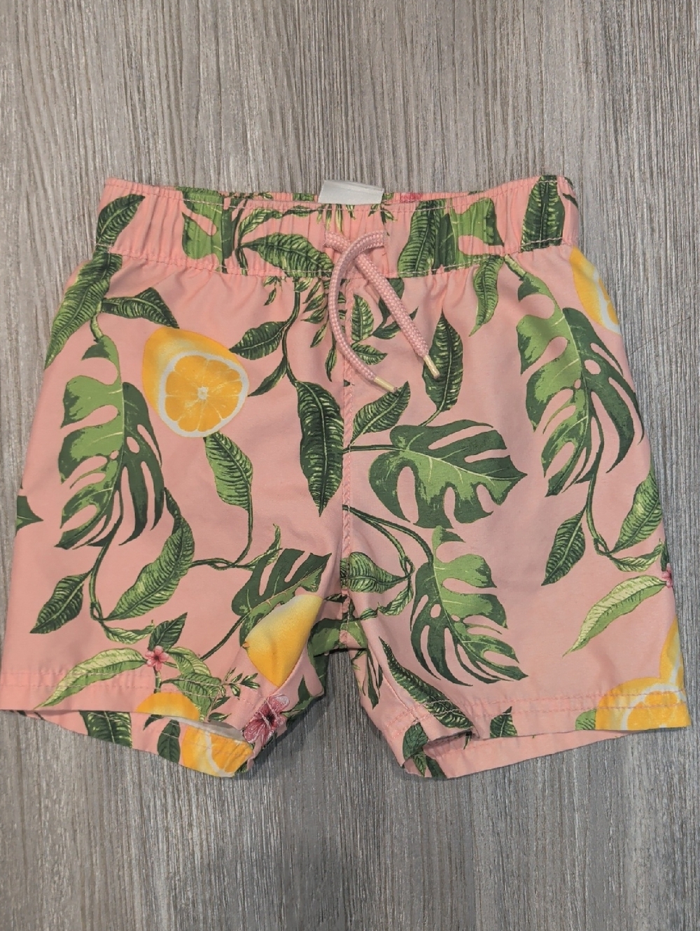 Old Navy Pink Tropical Lemon Print Swim Trunks